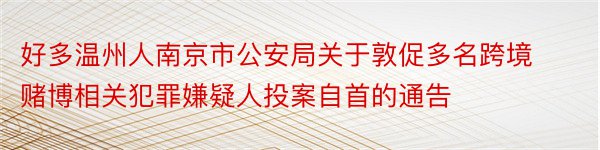 好多温州人南京市公安局关于敦促多名跨境赌博相关犯罪嫌疑人投案自首的通告
